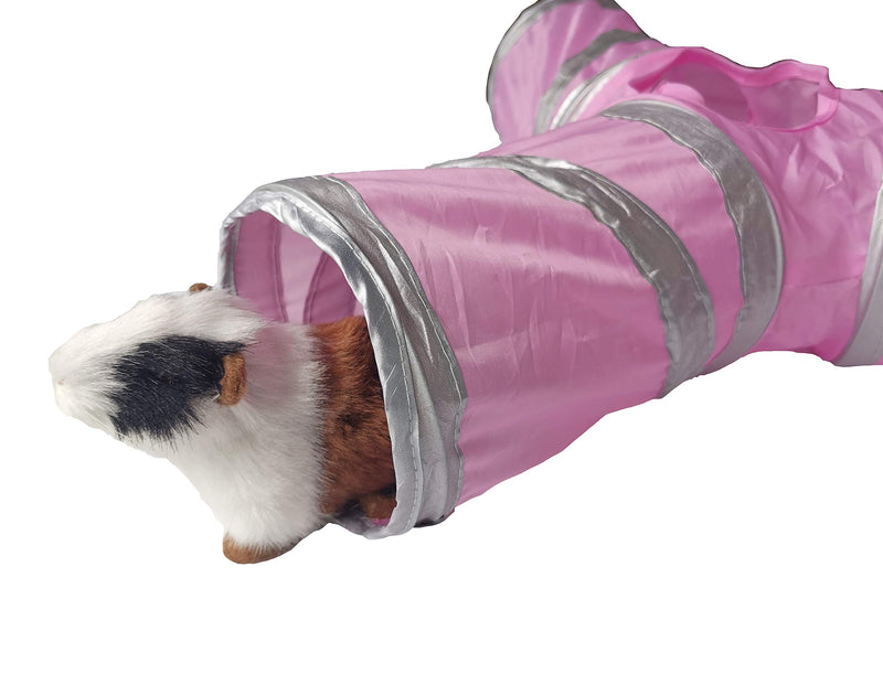 [Australia] - WOWOWMEOW Small Animals 3-Way Play Tunnel Foldable Toy Tube for Hamsters, Guinea Pigs, Chinchillas and Hedgehogs Pink/Silver 