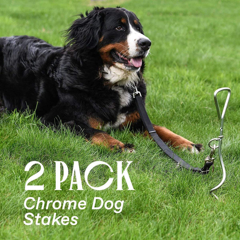 Katzco Chrome Dog Stake - Heavy-Duty Tie-Out - for Dogs (2 Dog Stakes) 2 Dog Stakes - PawsPlanet Australia