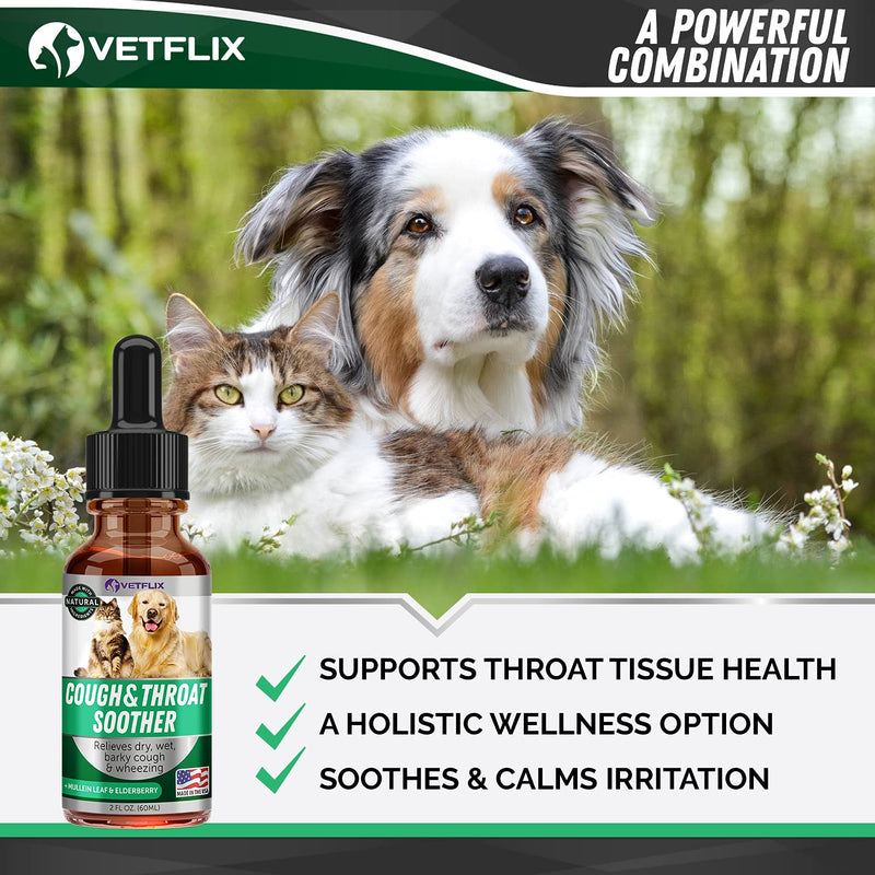 Kennel Cough Treatment for Dogs & Cats - Made in USA - Dog Allergy & Cat Asthma Relief - Mullen Leaf & Elderberry Blend - Dry, Wet & Barky Cough Relief for Dogs & Cats - All Breeds & Sizes - PawsPlanet Australia