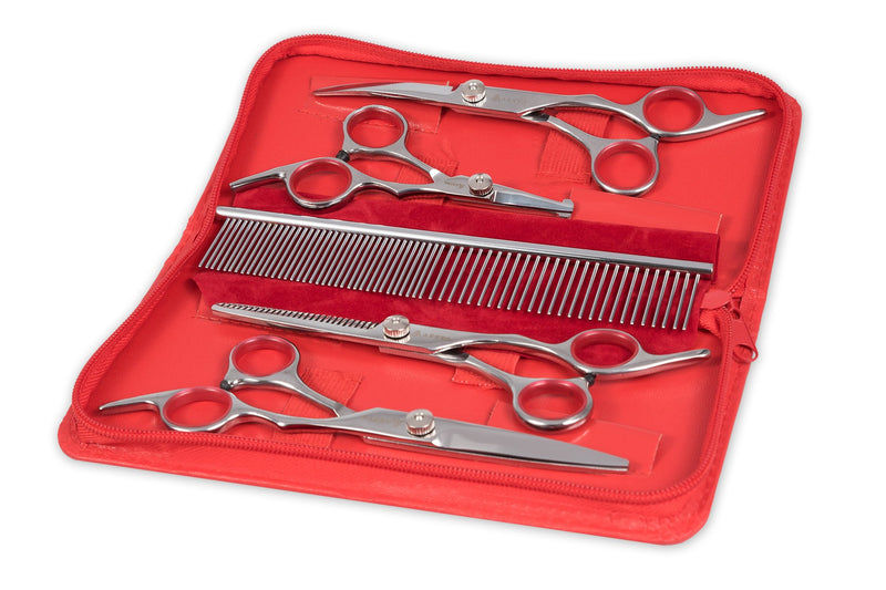 [Australia] - AEXYA Premium Dog Grooming Scissors Kit, Pet Groom Shears Set Stainless Steel Straight, Thinning and Curved Sharp Tools for Small or Large Dogs, Cats and Other Pets 