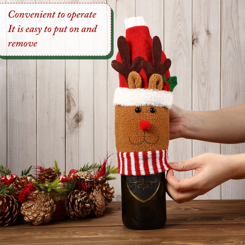 Didaey 3 Pieces Christmas Sweater Wine Bottle Cover, Handmade Wine Bottle Sweater Wine Bottle Holder Pouch Bags Santa Claus Snowman Elk Wine Bottle Toppers Bottle Dress for Christmas Decoration Favors - PawsPlanet Australia