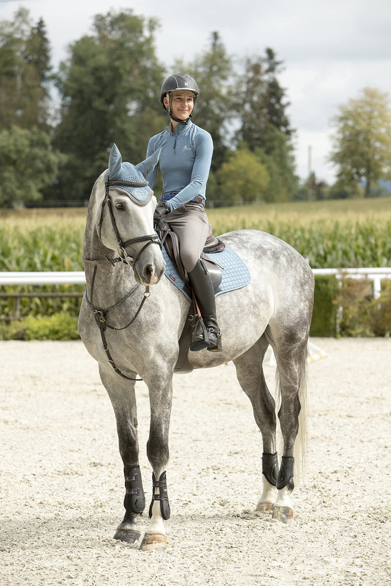 LeMieux Suede Close Contact Square Saddle Pad - Horse Riding Dressage with Soft Bamboo Lining - Sweat Absorbing and Comfortable S/M Ice Blue - PawsPlanet Australia