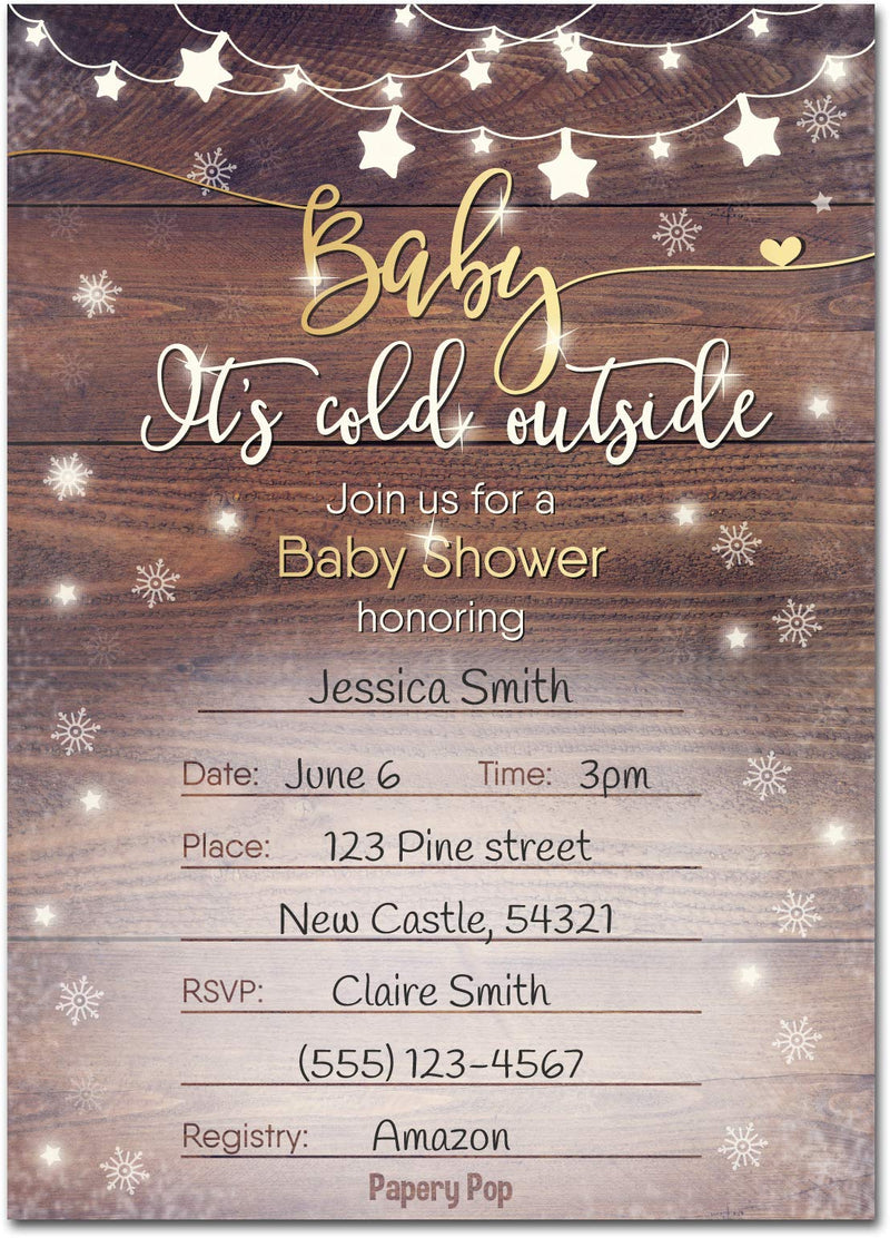 30 Baby Shower Invitations for Boy or Girl with Envelopes (30 Pack) - Baby It's Cold Outside - Gender Neutral - Fits Perfectly with Rustic Wooden Baby Shower Decorations and Supplies - PawsPlanet Australia