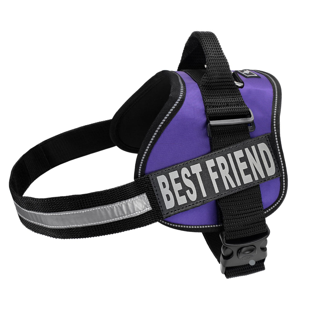 Doggie Stylz No Pull Dog Harness for Small, Medium, Large Dogs - Fully Adjustable - Reflective Best Friend Patches with Handle - No Choke Design - Dog Collars, Harnesses & Leashes - Pet Vest Girth 28-38" Purple - PawsPlanet Australia