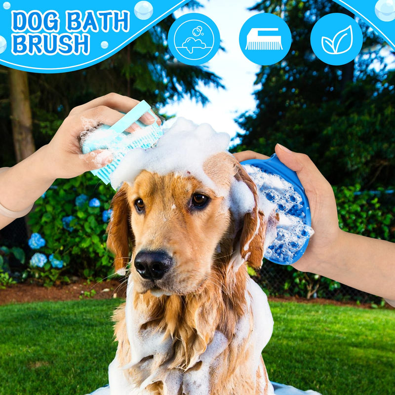 VIWIK 3PCS Dog Bath Brush, Dog Scrubber for Bath, Dog Bath Supplies, Dog Shampoo Brush with Adjustable Ring Handle, Bathing and Massaging Brush Christmas Gifts for Long Short Haired Dogs and Cats Blue Brush-3PCS - PawsPlanet Australia