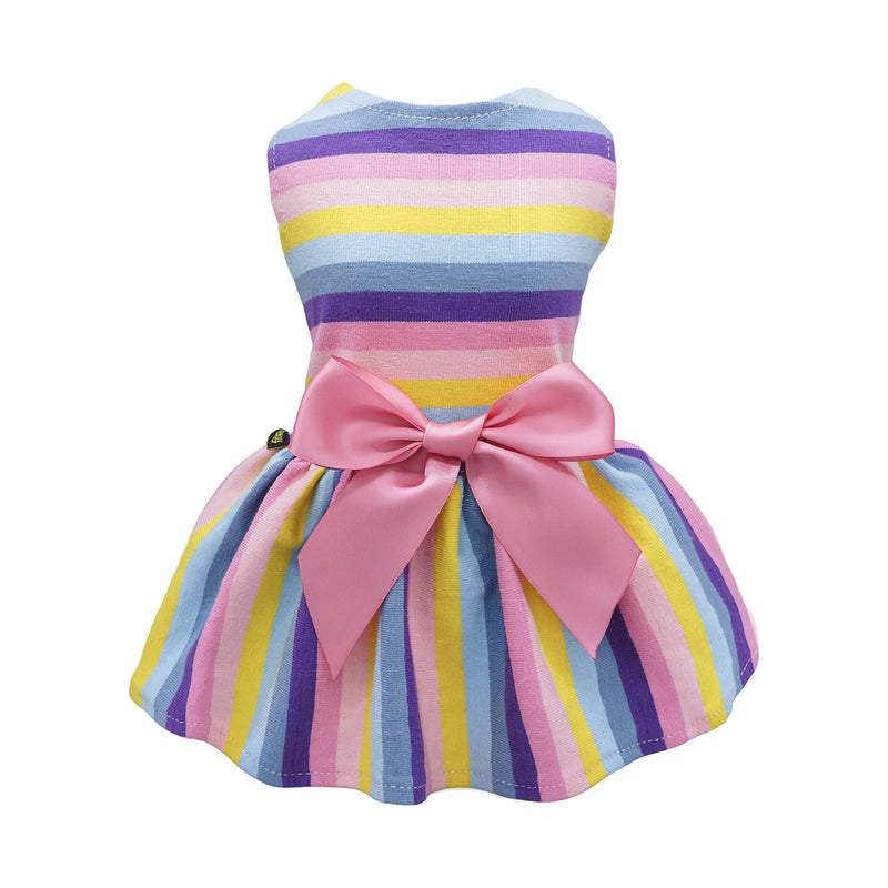 Fitwarm 100% Cotton Dog Dresses Pet Clothes for Doggie Striped Dress Cat Vest Puppy Shirts Colorful Rainbow X-Small Pink - PawsPlanet Australia