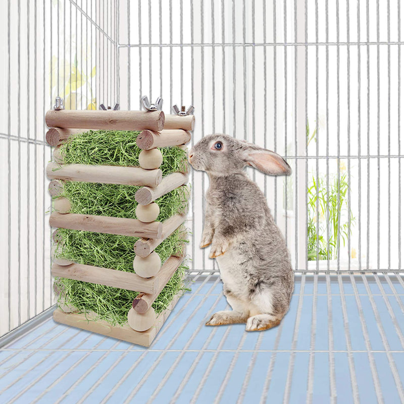 Rabbit Hay Feeder Rack Bunny Wooden Standing Food Manager Grass Holder with Cleaning Set Cage Accessories for Small Animal Chinchilla Guinea Pig - PawsPlanet Australia