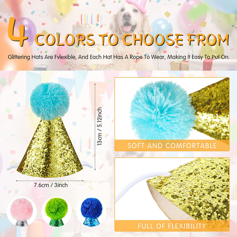 4 Pieces Dog Birthday Hat for Pets Christmas Party Decoration Accessories Pet Headband Hats Charms Grooming Accessories Gold, Silver, Blue, Green - PawsPlanet Australia