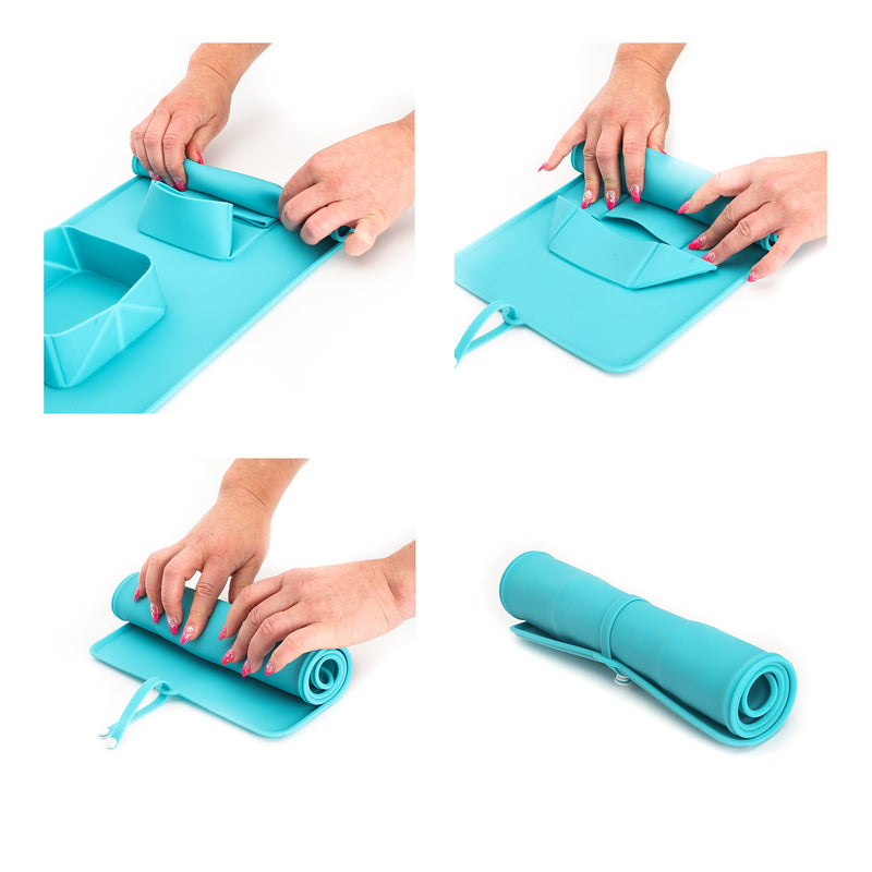 RollaBowl Travel Dog Bowl with Carry Case. Portable Double 'Roll-Up' Pet Bowl and Mat, For Cat or Dog. Perfect for Home, Travel, Walks and Camping (Turquoise) Turquoise - PawsPlanet Australia