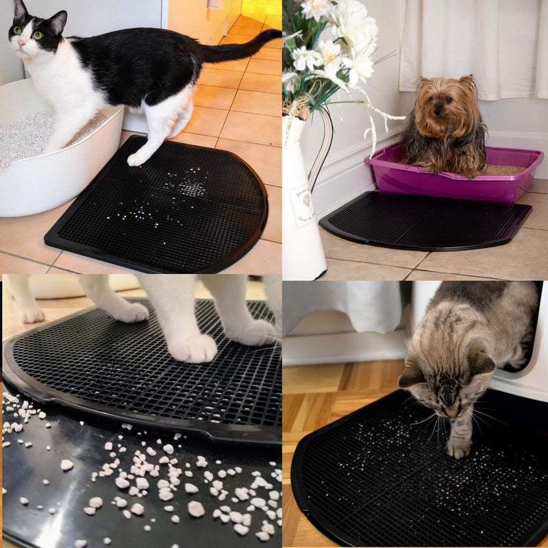 [Australia] - DzelCat SpreadZtrap Cat Litter Mat - Disinfecting ABS Plastic Litter Catcher Tray for Cats & Dogs - Waterproof 16"X19" Large Trapping Box Mat & Food Mat - Easy to Clean, Urine-Proof, Scatter Control 