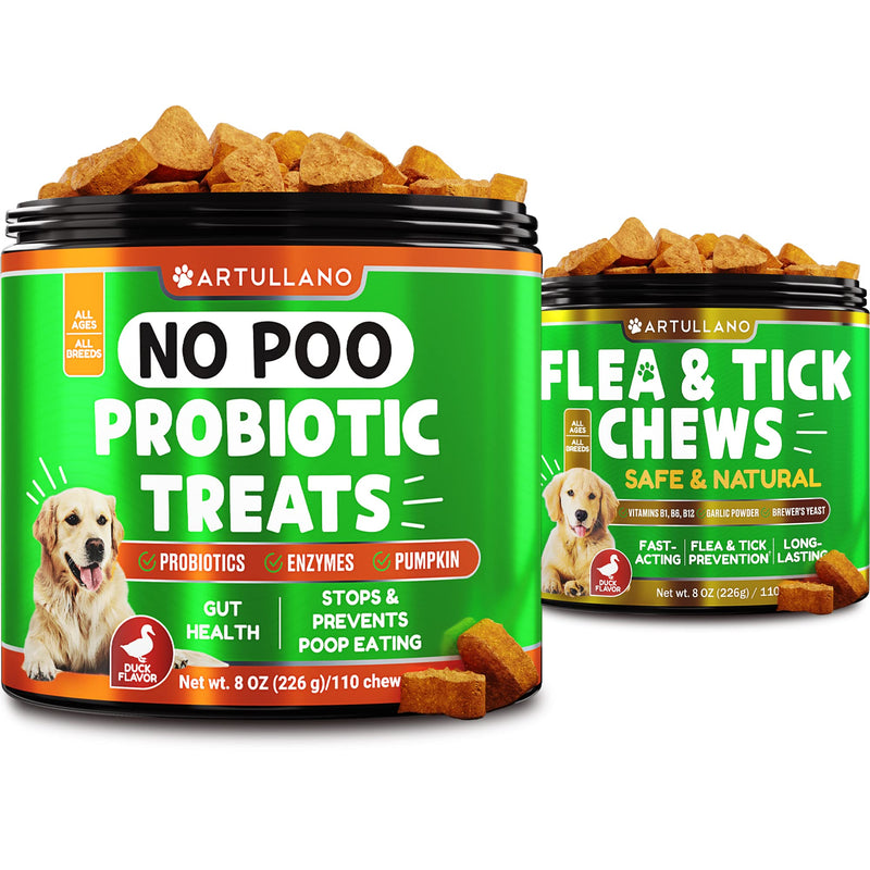 No Poo Treats + Flea and Tick Prevention for Dogs Bundle - Forbid for Dogs Chews - Stop Eating Poop for Dogs, Stool Eating Deterrent - Flea and Tick Supplement for Dogs - Pest Defense - Made in USA - PawsPlanet Australia