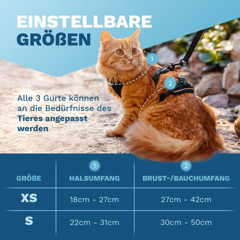 Pets Perfect Cat Harness - Extra escape-proof cat harness with leash - Cat leash - Our cat harness set brings safety to your walks (XS) XS - PawsPlanet Australia