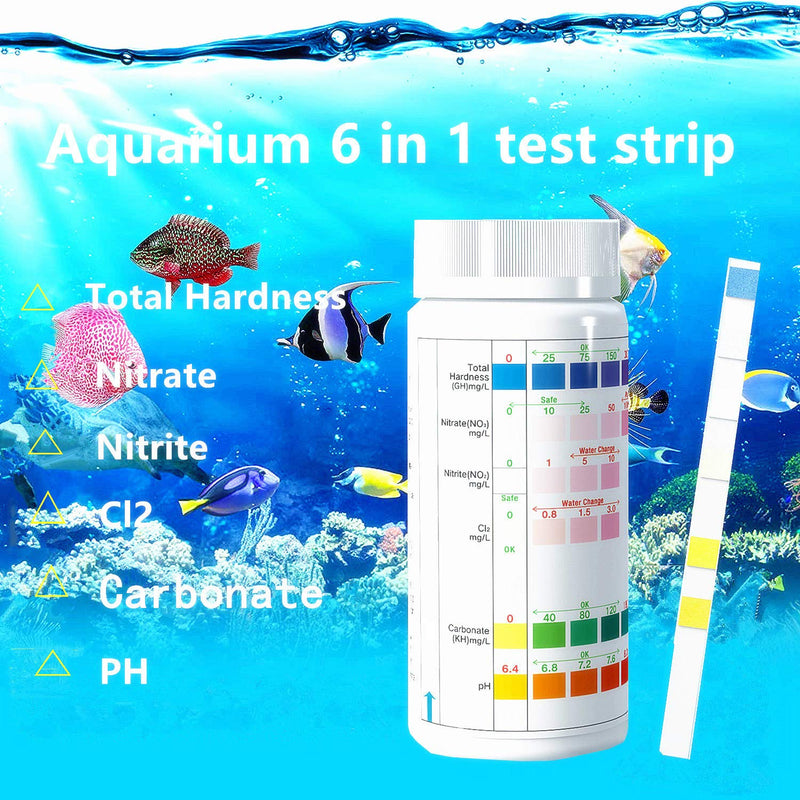 Lxiyu Aquarium Water Test Strips 6 in 1,Fish Tank Ph Test Kit for Testing Freshwater Saltwater Pond PH Ammonia Nitrate Nitrate and More -100 Count,Included Fake Aquatic Plants Test Tube and Dropper - PawsPlanet Australia