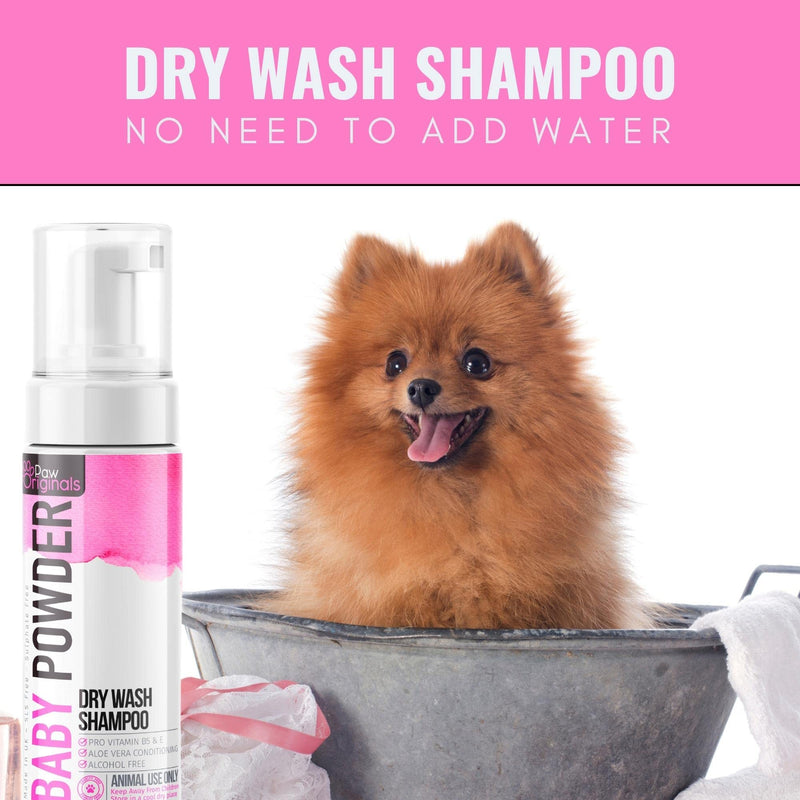Baby Powder Dry Shampoo For Dogs & Pets - Waterless No Rinse Mousse - Shampoo, Conditioner & Detangler In One - Fast Drying & 100% Natural - Perfect For Adults, Puppies & Sensitive Skin - UK Brand - PawsPlanet Australia