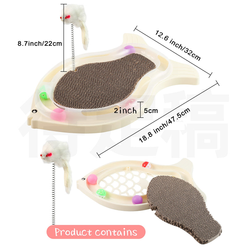 LUKYY Multi-Function Cat Scratcher with Track Toy,Cat Scratching Board with Rolling Ball and Spring Mouse,Interactive Cat Toy,Cat Scratching Pad,Cat Cardboard Scratcher with Catnip,Fish Oval Cat Toy FISH - PawsPlanet Australia