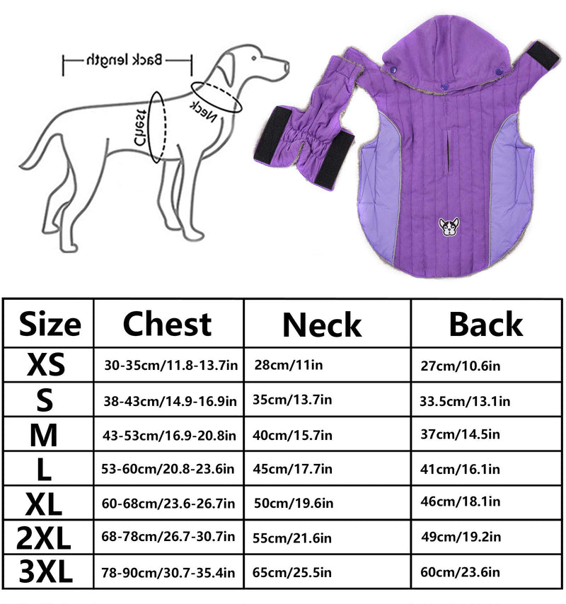 Ctomche Fleece and Cotton Lining Extra Warm Dog Hoodie in Winter,Outdoor Sport Windproof Dog Jacket Winter Warm Large Dog Coat with Harness Hole Purple-L L - PawsPlanet Australia