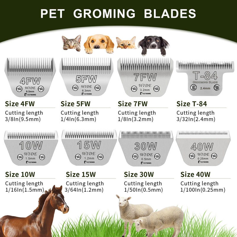 10W wide, removable blades for pet grooming, compatible with Heiniger/Moser Max45/Andis/Oster A5 clippers, cutting length 1/16 inch (1.5mm) 10w 1.5mm - PawsPlanet Australia