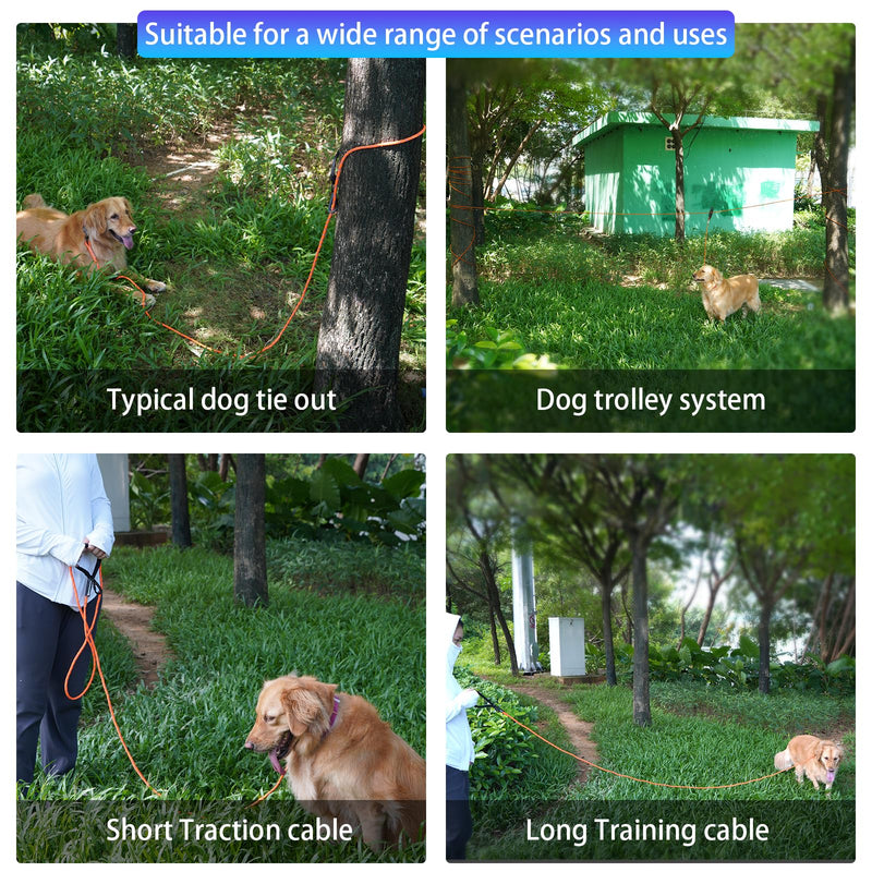 LOQATIDIS 3 in 1 Dog Tie Out Cable, 15m 30m Portable Overhead Trolley System, Reflective Dog Leash for Yard Camping Parks Training Running Hiking Outdoor, with Large Capacity Shoulder Bag System 30m+3m for One Dog / Orange - PawsPlanet Australia