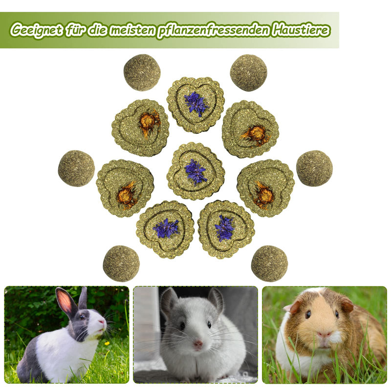 Pack of 20 rabbit toys, guinea pig chew toys, Timothy hay cakes, small animals, dental care, Timothy hay chew ball snacks for bunnies, chinchillas, guinea pigs, gerbils, hamsters, 20 pieces - PawsPlanet Australia