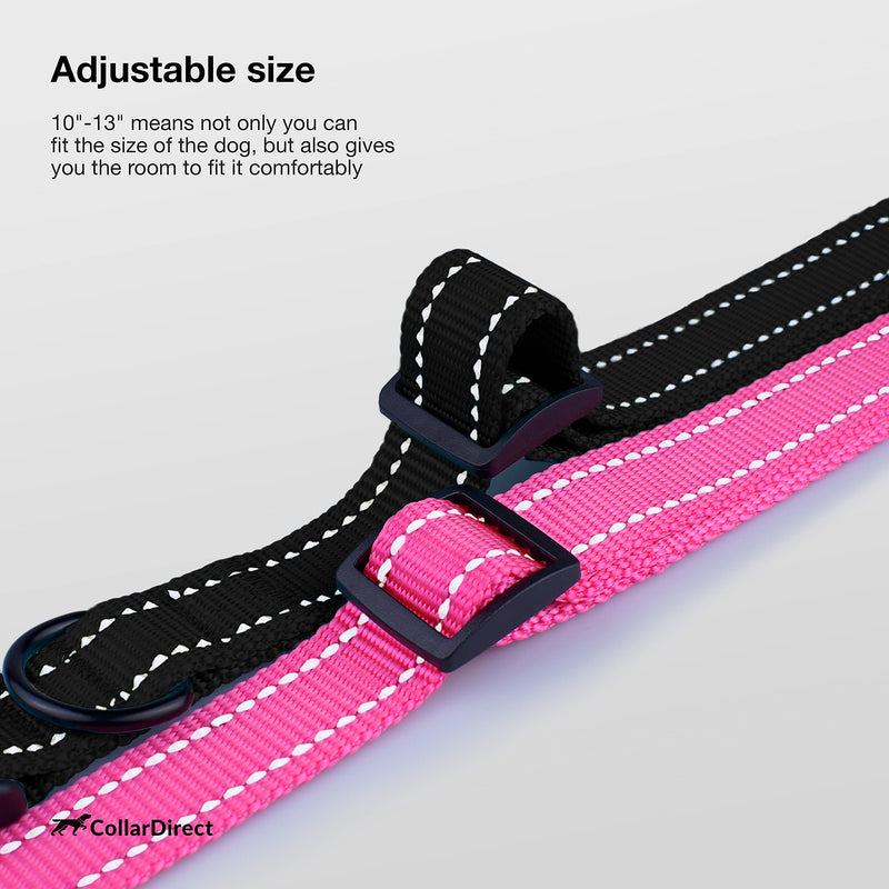 CollarDirect Reflective Dog Collar for a Small, Medium, Large Dog or Puppy with a Quick Release Buckle - Boy and Girl - 48 Options Nylon Suitable for Swimming 10-13 Inch Black - PawsPlanet Australia