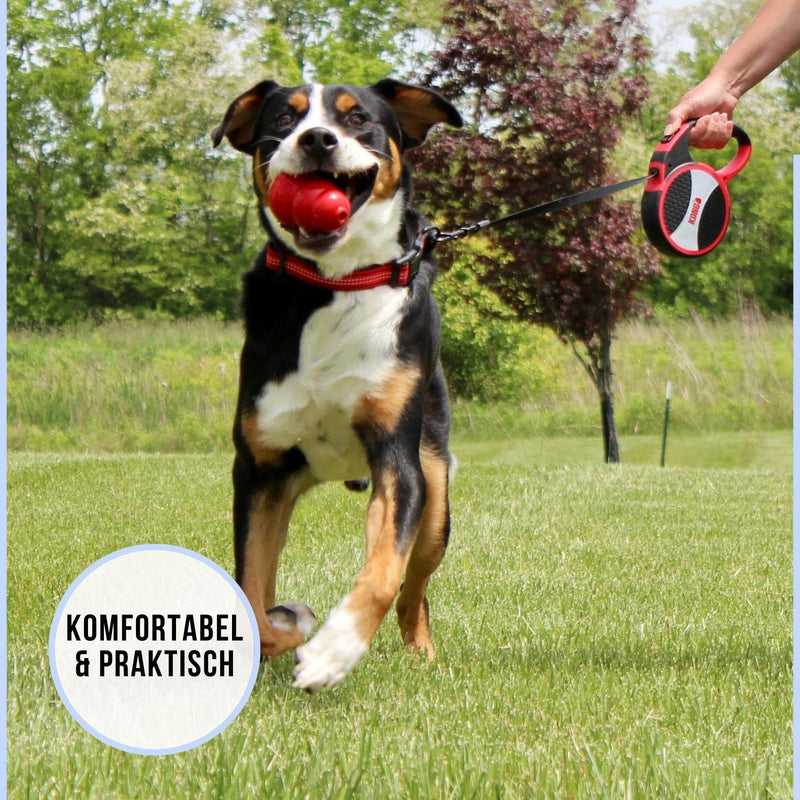 KONG roll-out dog leash in 7.5m length I For large dogs up to 50kg I Size LI High-quality retractable leash with Break & Lock system in red I Comfortable leash with soft grip & reflective strap Large - PawsPlanet Australia