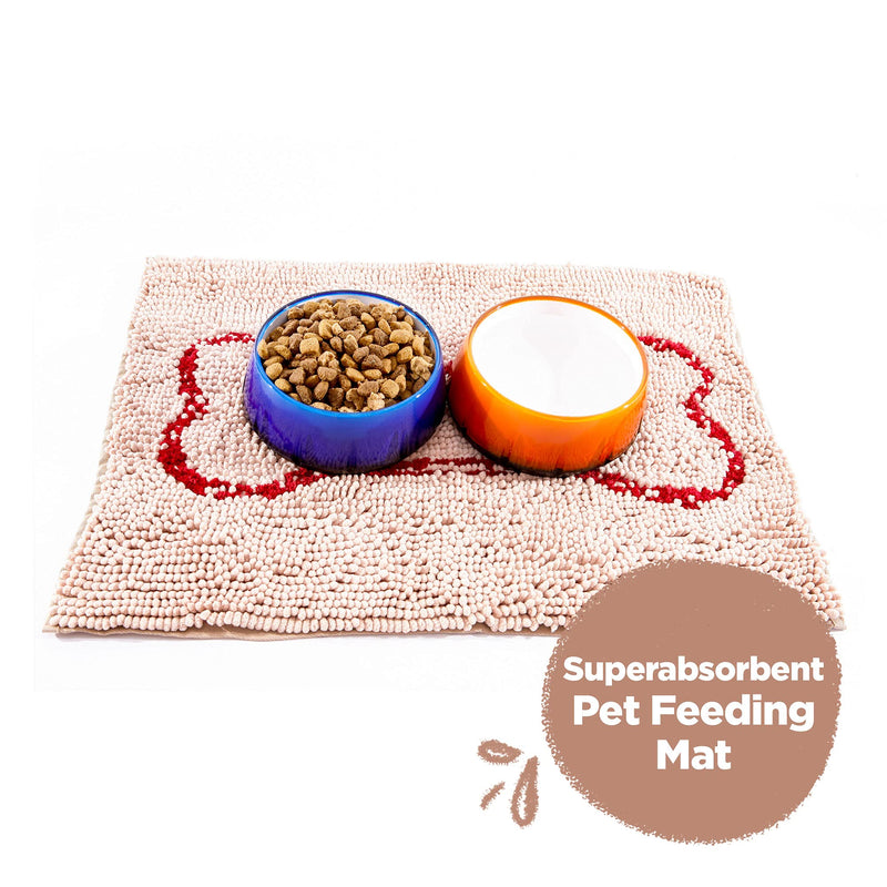 Soggy Doggy Slopmat, Ultra-Absorbent Dog Door Mat for Food and Water, Microfiber Chenille Dog Mat for Muddy Paws and Messy Eaters, Washable Indoor Dog Mats for Sleeping and Eating Beige red bone - PawsPlanet Australia