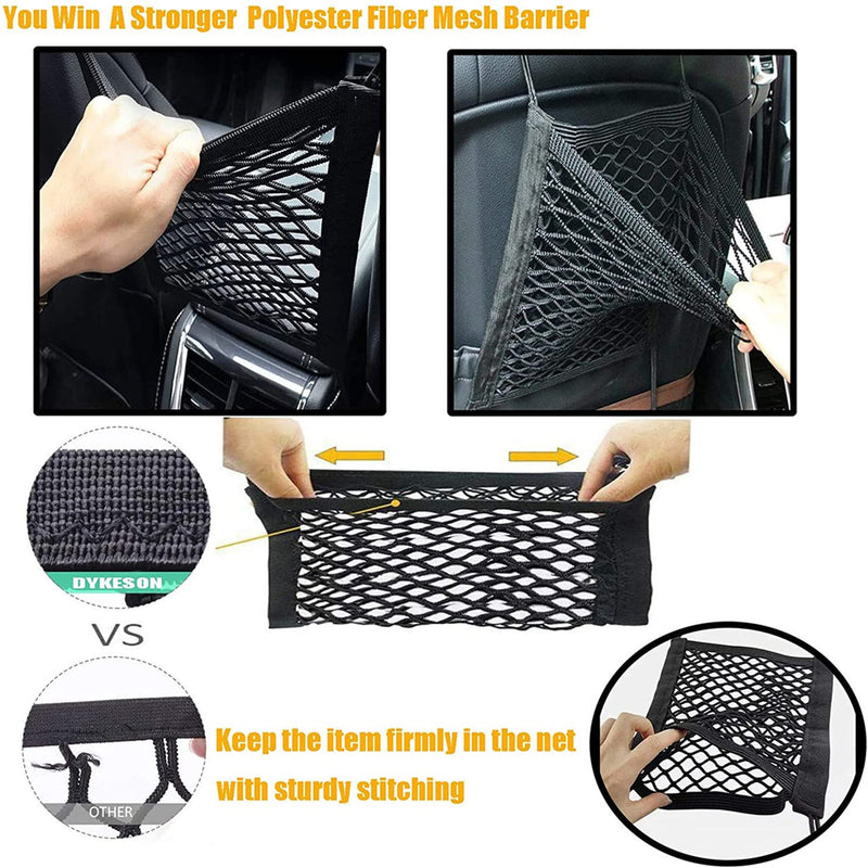 DYKESON Dog Car Net Barrier Pet Barrier with Auto Safety Mesh Organizer Baby Stretchable Storage Bag Universal for Cars, SUVs -Easy Install, Car Divider for Driving Safely with Children & Pets - PawsPlanet Australia