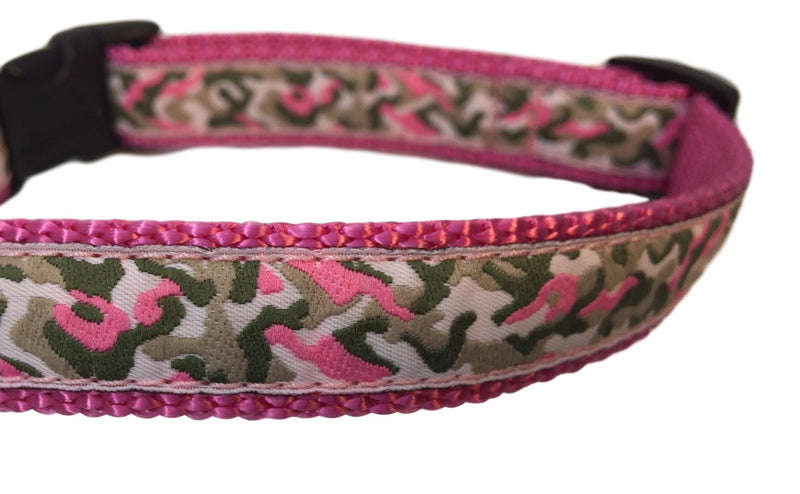 [Australia] - Preston Pink Camo Dog Collar and Leash Set – Pink Camouflage on Pink Webbing Small 