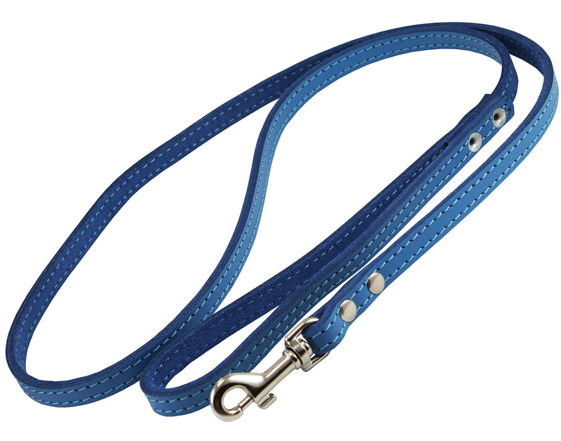 [Australia] - Dogs My Love Genuine Leather Dog Leash 4-Feet Wide Blue Small: 3/8" Wide 