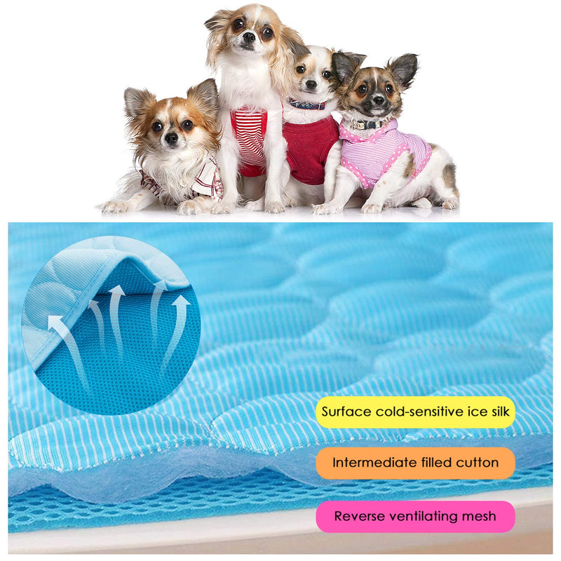 Pet Cooling Mat Pad for Dogs Cats Ice Silk Folding Cooling Mat Summer Breathable Mat (Medium(21.6×27.5 in), Blue) Medium(21.6×27.5 in) - PawsPlanet Australia