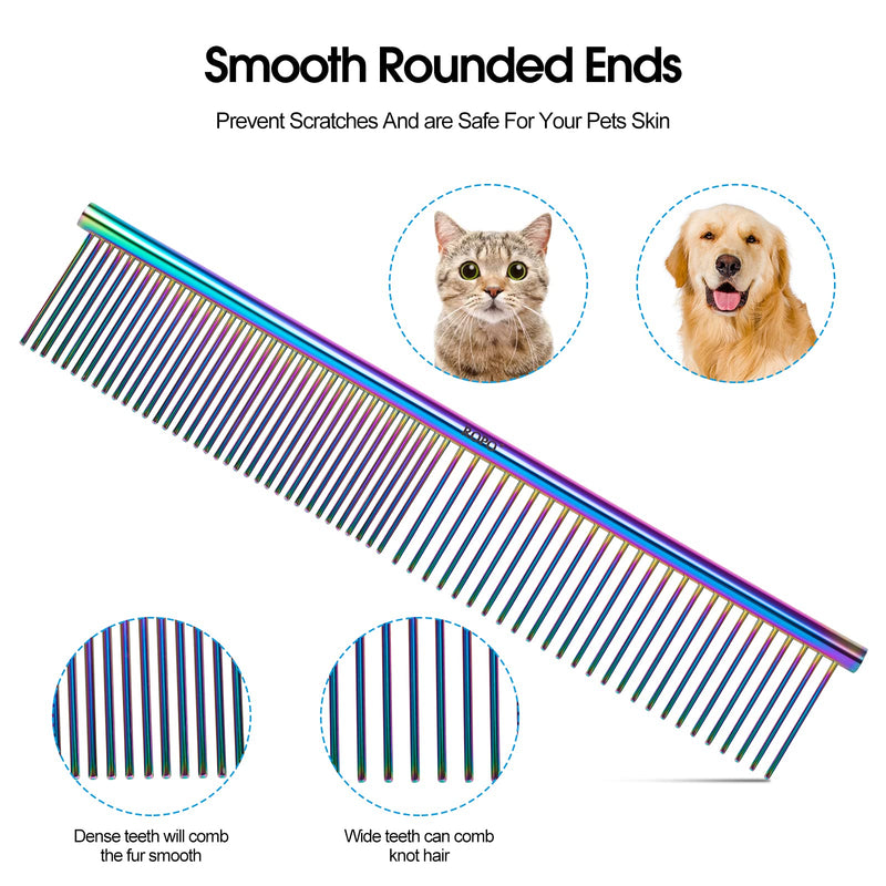 ROPO Pet Steel Comb, pet Dog cat Grooming Comb, Multi-Color Dog Comb, Stainless Steel Teeth, Used to Remove tangles and Knots of Long-haired and Short-haired Dogs 7.51.4in color - PawsPlanet Australia