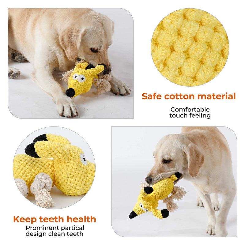 PETTOM Dog Plush Toys Interactive Tough Dog Toys for Small and Large Dogs Birthday Present, Durable Squeaky Dog Toys with Crinkle Paper Yellow Elf Dog Yellow dog - PawsPlanet Australia