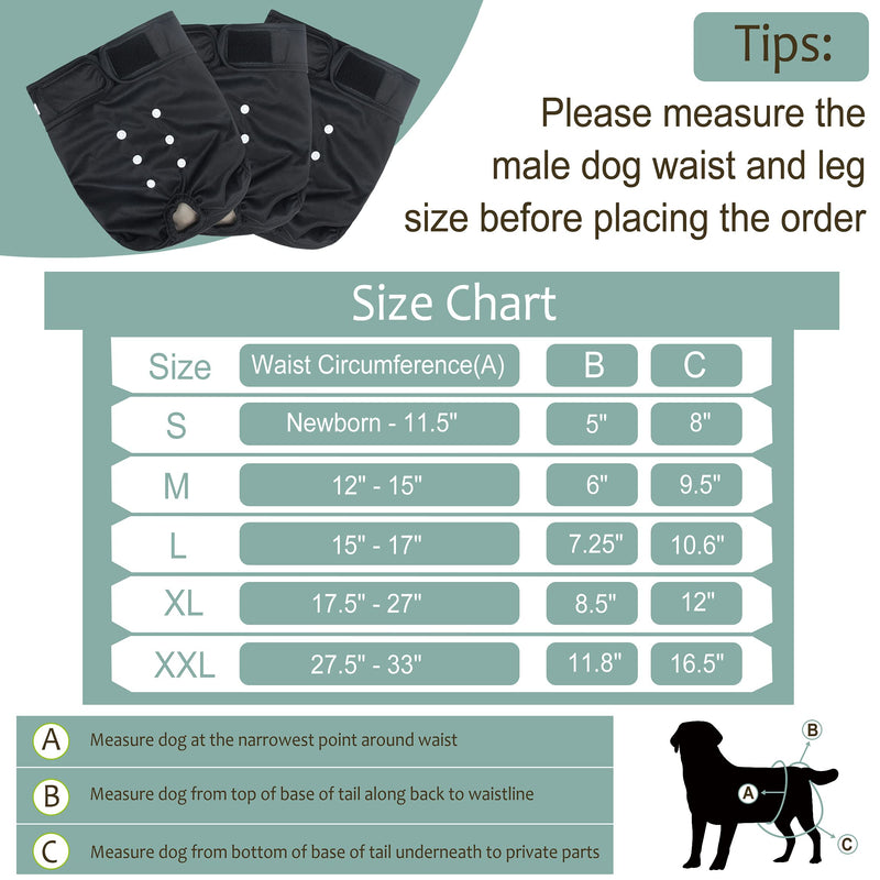 Grecle Washable Female Dog Diapers - Premium Reusable Diapers for Doggie in Heat - Highly Absorbent Dog Diapers Female for Pet Incontinence with Adjustable Snaps Small（New Born-11.5“Waist） Black - PawsPlanet Australia