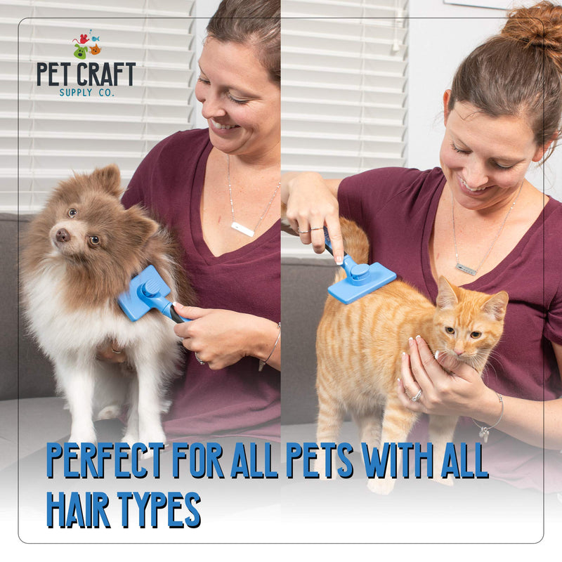 [Australia] - Pet Craft Supply Self Cleaning Calming Slicker Pet Grooming Brush for Dogs and Cats with Short to Long Hair, Removes Mats, Tangles, Loose Hair and Undercoat Treatment 