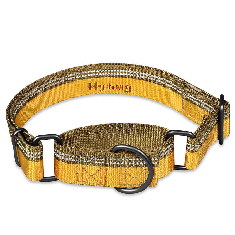 Hyhug nylon classic collars, anti-escape dog collar. 3M Reflective Strip, Comfortable Adjustable, Safe Night Walk, Dog ID Tag Mounting Hole (Small, Artisan's Gold) Small：Width 19mm；Adjustment range 26.5cm-400cm - PawsPlanet Australia