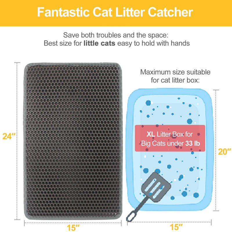 LeToo Cat Litter Mat Grey Trapping for Litter Box, No-Toxic 24 x 15 in Large, Urine & Waterproof, Honeycomb Double Layer Anti Tracking Kitty Mats, No Phthalate, Washable Easy Clean, Scatter Control - PawsPlanet Australia