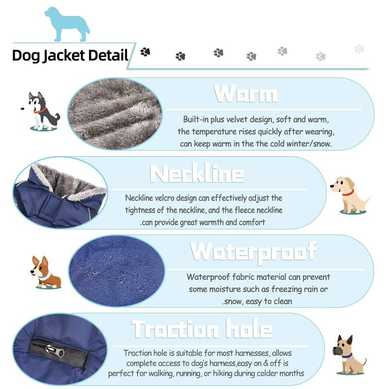 Easiestsuck Warm Dog Jacket, Dog Apparel with Plus Fleece Neckline,Windproof Water Repellent Cozy Cold Weather Dog Coat Lining Winter Dog Thick Vest for Outdoor Small Medium Large Dogs XS-(Chest:12.7-13.9", Body: 10.2") Navy - PawsPlanet Australia