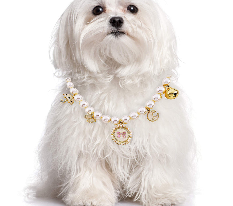 [Australia] - Pearl and Whimsical Charms Pet Necklace - 28 cm with 10 cm Extender - Small Accessory Fits Chihuahua, Yorkie, Mini Breeds - Cute Pet Jewelry and Accessories - by Posh Petz 