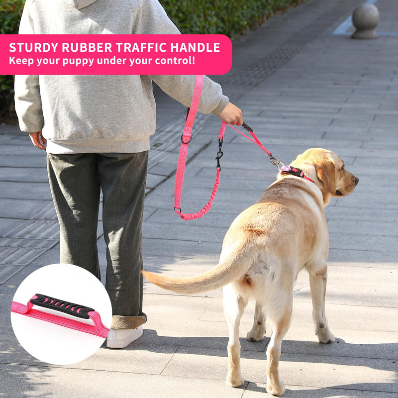 voopet Tactical Dog Leash Heavy Duty, 4FT Shock Absorbing Bungee Dog Leash for Pulling Dogs, Strong No Pull Dog Training Leash with Comfortable Dual Handle for Medium Large Dogs, Hot Pink - PawsPlanet Australia