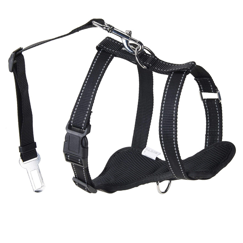 Kaka mall Pet Dog Car Safety Harness, Adjustable Seat Belt Strap Lead Clip, Durable Neoprene Fabric and Soft Padded Mesh for Vehicle Dog Walking Vest Harness Travel Outdoor (Black, L, 15-25 KG Dogs) L: Neck 32-56CM; Chest 46-84CM Black - PawsPlanet Australia