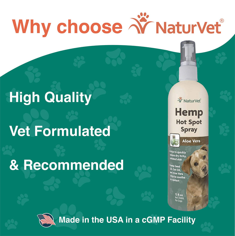 NaturVet Hemp Hot Spot Spray with Aloe Vera for Dogs, 12 oz Liquid, Made in The USA - PawsPlanet Australia