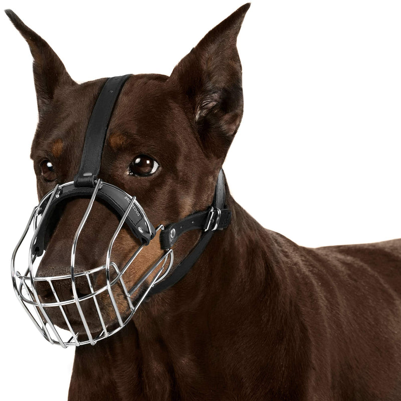 [Australia] - BronzeDog Wire Basket Dog Muzzle Doberman, Metal Dog Muzzle Leather Adjustable Medium 