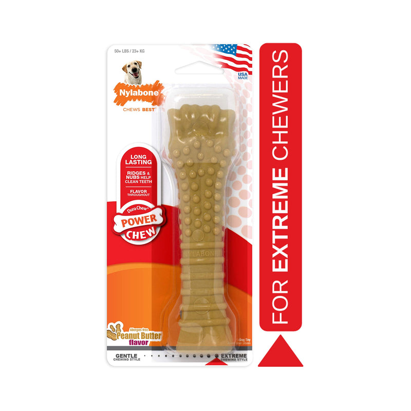 Nylabone Dura Chew Extreme Tough Dog chew Toy Bone, Allergen Free Peanut Butter Flavour, XL, for Dogs Over 23 kg Large Dog Chew for Extreme Chewers, Peanut Butter - PawsPlanet Australia