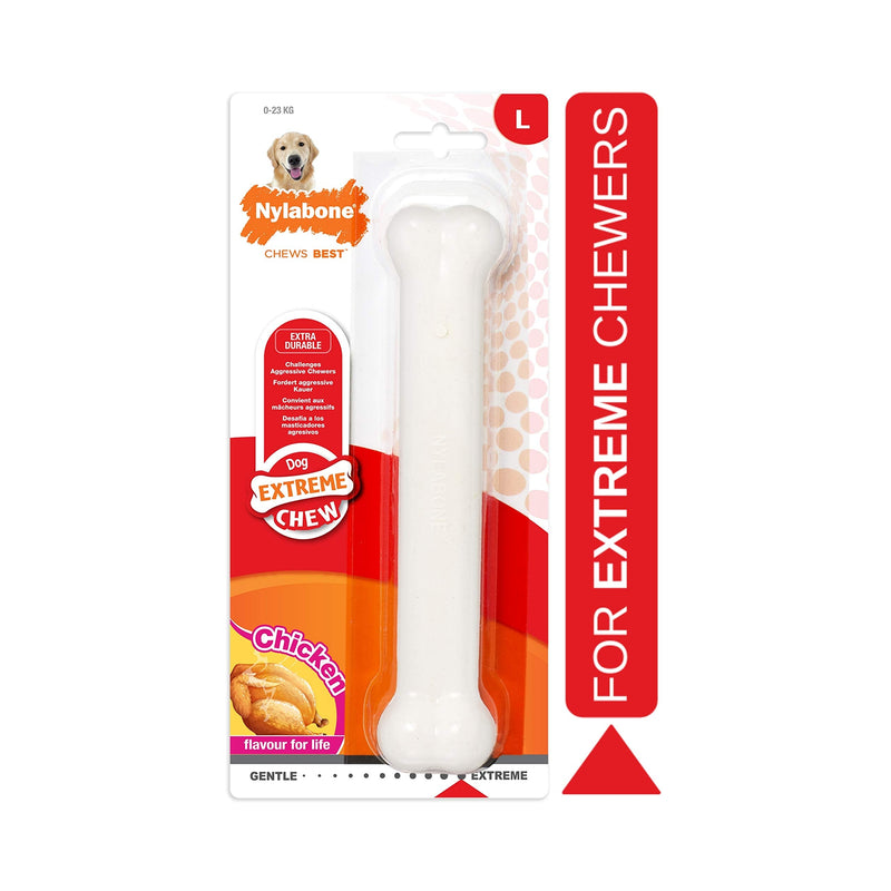 Nylabone Dura Chew Extreme Tough Dog Chew Toy Bone, Chicken Flavour, L, for Dogs Up to 23 kg - PawsPlanet Australia