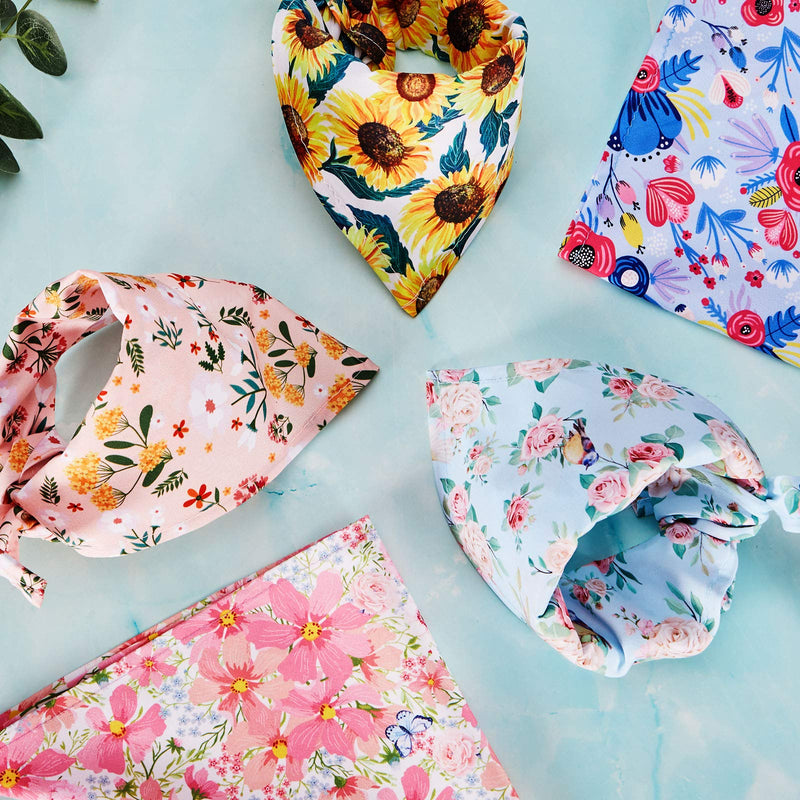 8 Pieces Floral Dog Bandana Spring Flower Pet Triangle Bib Scarf Daisy Rose Pet Bandana Washable Adjustable Dog Kerchief Suitable for Most Dogs and Cats (Cute Pattern) - PawsPlanet Australia