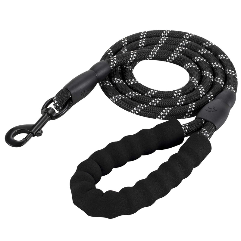 Nasjac Dog Lead, 5FT Training Leash Pet Rope leash with Soft Padded Safety Control Handle and High Reflective Threads, Strong Pulling Long Doggier Lead for Small Medium Large Dogs Walking Hiking Black - PawsPlanet Australia