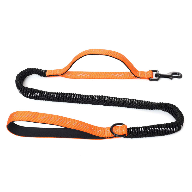 Mile High Life | 4Feet- 7Feet Dog Bungee Walking Leash w Control Handle | Reflective Gentle Pull Training Lead | Soft Padding w Dog Poop Bag Holder Ring (Orange ) Orange - PawsPlanet Australia