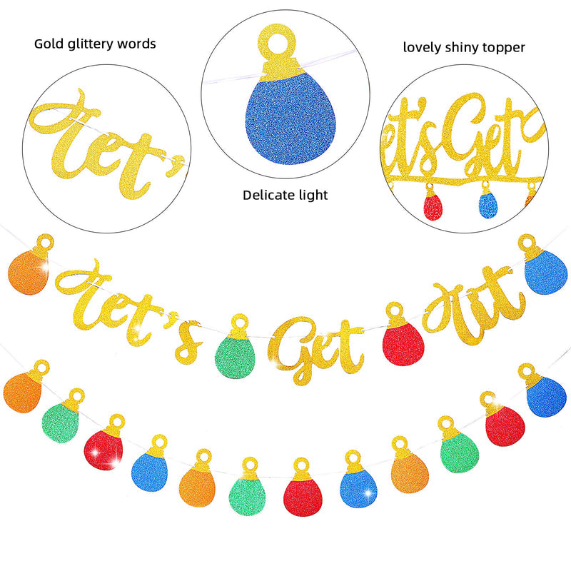 3 Pieces Christmas Gold Glittery Let's Get Lit Banner and Glittery Let's Get Lit Topper Christmas Garland Decor, Ugly Christmas Holiday New Years Eve Party Decorations, Christmas Party Decorations - PawsPlanet Australia