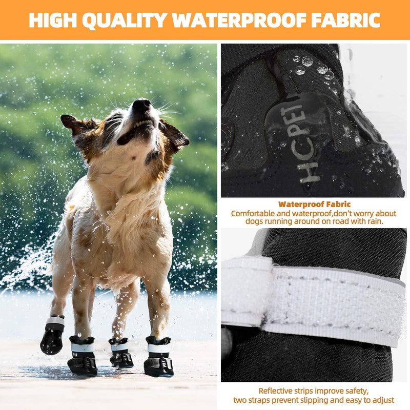 Hcpet Dog Boots, Waterproof Dog Shoes, Dog Booties with Reflective Rugged Anti-Slip Sole and Skid-Proof, Outdoor Dog Rain Boots for Small to Large Dogs, Four Ways Stretch Paw Protectors 4Ps Black 2: 2.4"x1.8"(L*W) for 26-30 lbs - PawsPlanet Australia