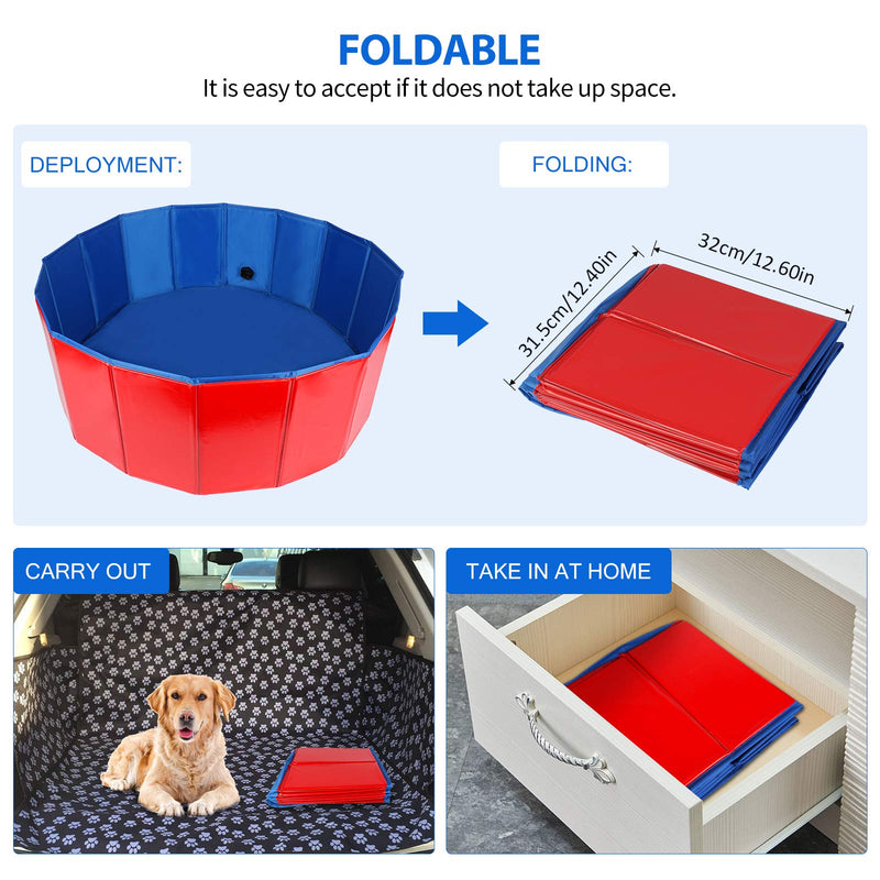 FREESOO Dog Swimming Pool Pet Paddling Pool Large Foldable Dog Bath Tub Portable Outdoor Gargen Pool for Puppy Cat Kids Red 80x30cm - PawsPlanet Australia